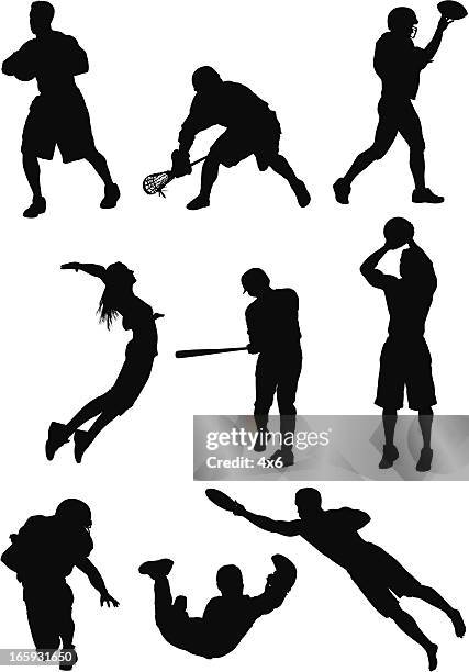 silhouette of sports people in action - woman volleyball stock illustrations