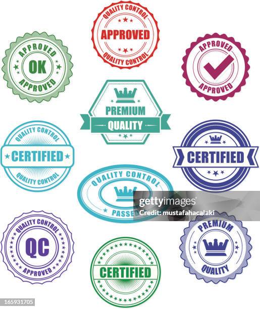 bildbanksillustrationer, clip art samt tecknat material och ikoner med quality control badges - sigill stämpel