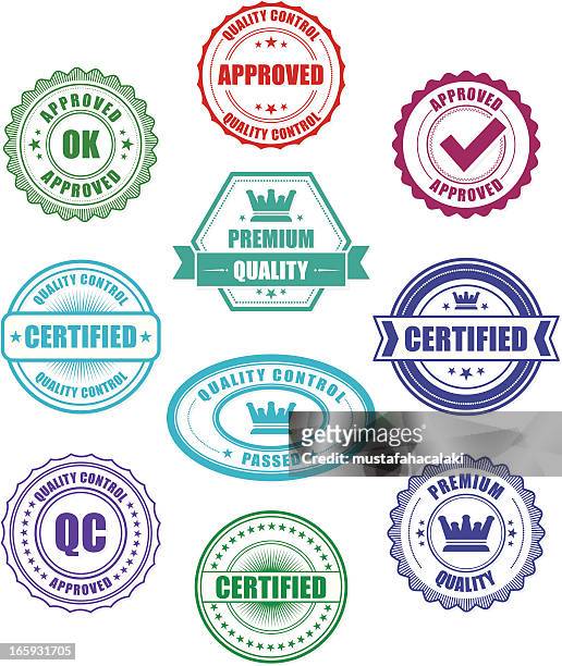 quality control badges - latin script stock illustrations
