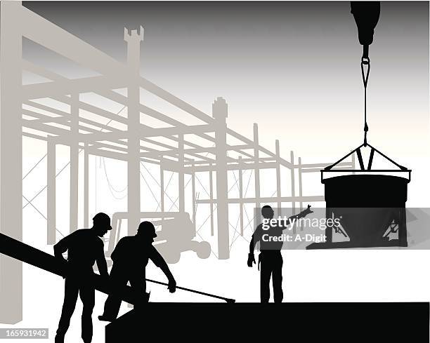 crane'n concrete vector silhouette - empty construction site stock illustrations