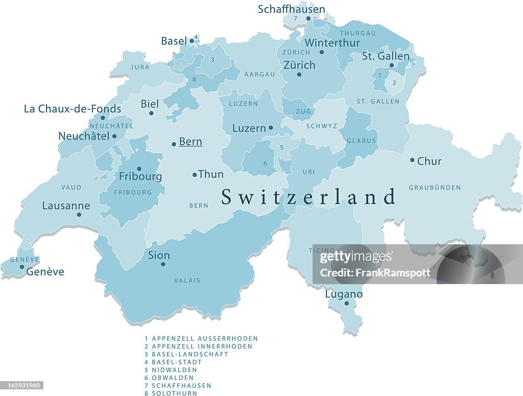 Switzerland Vector Map Regions Isolated
