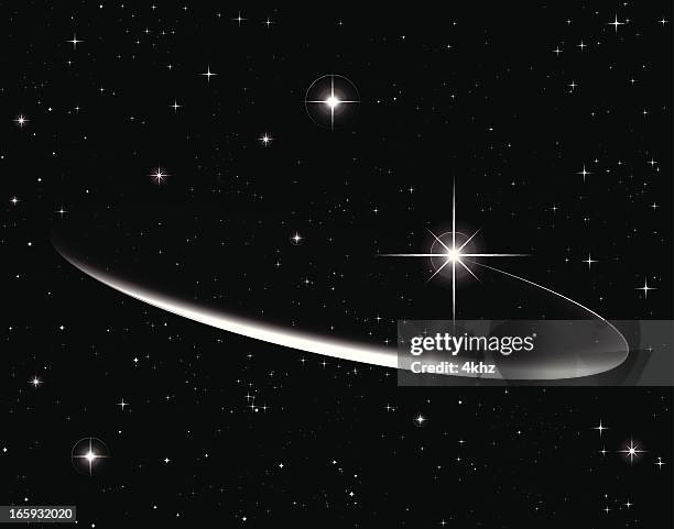 simple vector shooting star with elliptic light trail - north star background stock illustrations