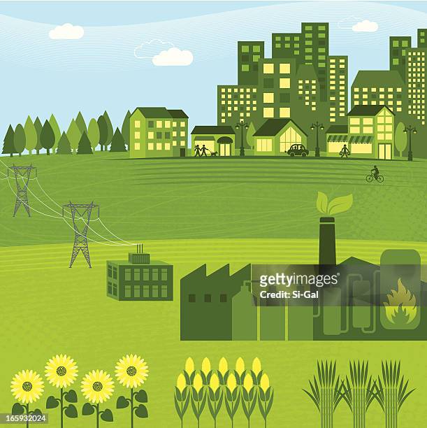 bildbanksillustrationer, clip art samt tecknat material och ikoner med illustration of a green bio energy graphic - biomass power plant