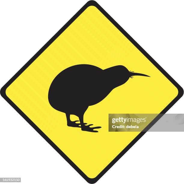 stripped kiwi road sign - kiwi bird stock illustrations