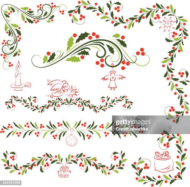 stockillustraties, clipart, cartoons en iconen met holly   ornaments - sixth day of christmas engels begrip