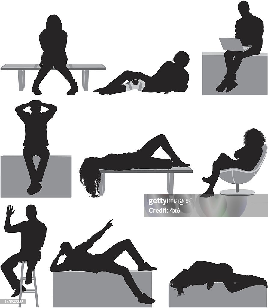 Silhouette of casual people in different poses