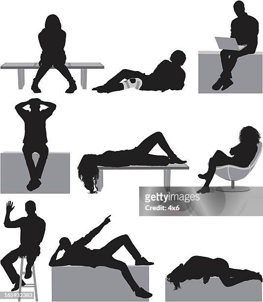 silhouette of casual people in different poses - lying on back stock illustrations
