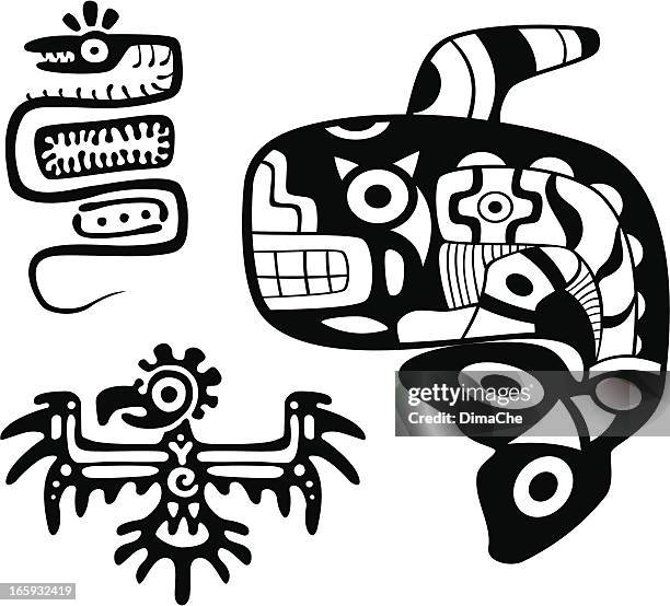 aztecs art - tribal tattoos stock illustrations