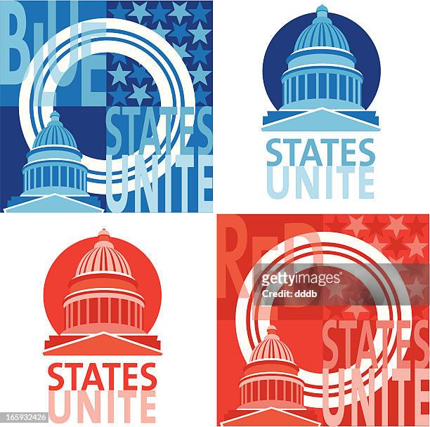 electoral college - red vs blue states - state capitol building stock illustrations