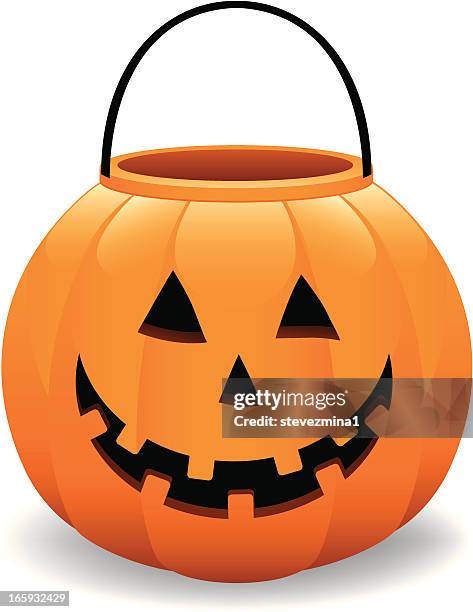 cheerful halloween pumpkin jack o' lantern bucket vector illustration - jack o lantern stock illustrations