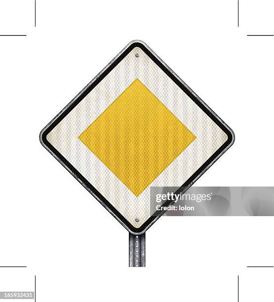 priority road sign - two lanes to one stock illustrations