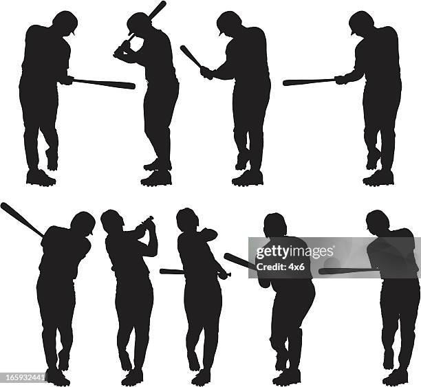 multiple images of a baseball player in action - batting stock illustrations