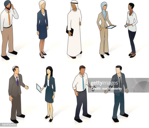 multicultural business people - skull cap stock illustrations