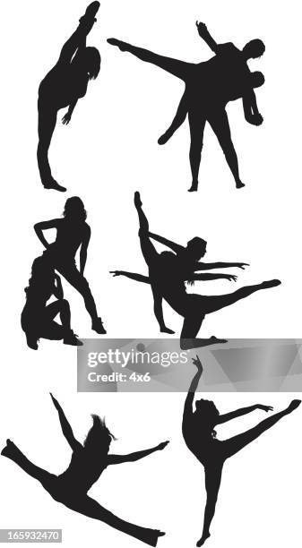 silhouette of women doing aerobics - gymnast stock illustrations