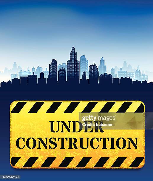 under construction work street sign with skyline panoramic - industrial loft stock illustrations