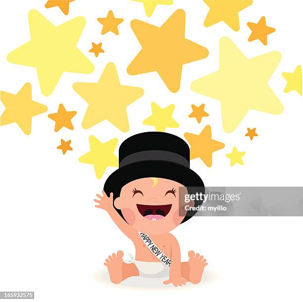 ilustraciones, imágenes clip art, dibujos animados e iconos de stock de agregar happynewyear estrellas tophat ilustración de vector de bebé myillo - 2013