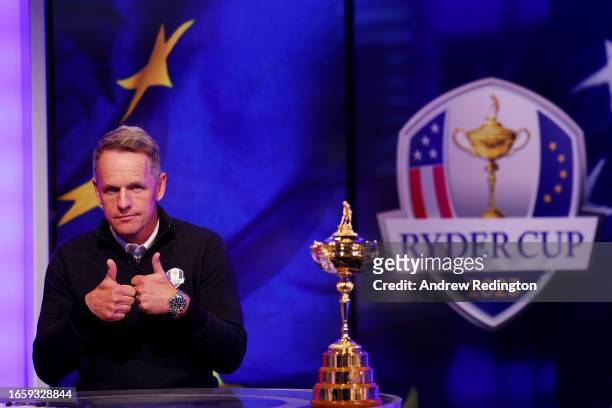 Luke Donald, Captain of Team Europe poses for a photo during the Luke Donald Ryder Cup Wildcard Announcement at Sky Sports Studios on September 04,...