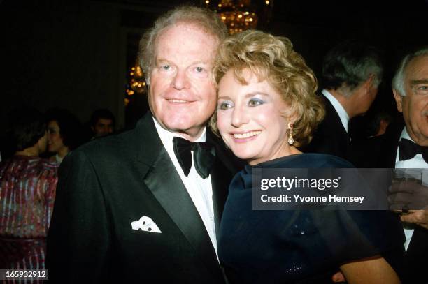 Barbara Walters and Roone Arledge pose for a photograph at Arledge's birthday celebration March 9, 1983 in New York City.