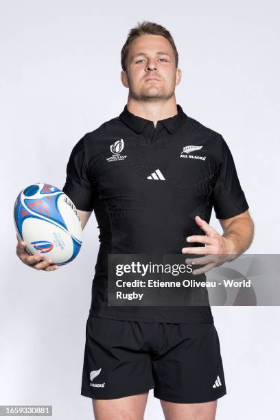 Sam Cane of New Zealand poses for a portrait during the New Zealand Rugby World Cup 2023 Squad photocall on September 02, 2023 in Lyon, France.