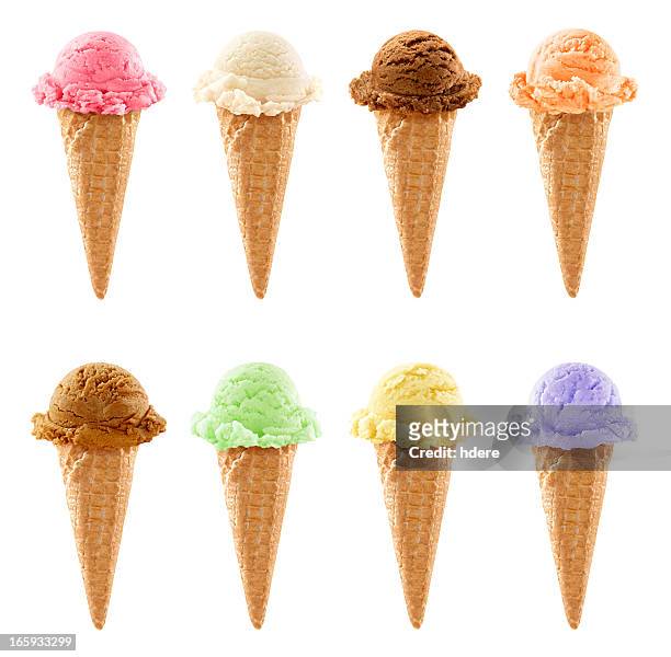 eight ice cream cones - ijs of rolschaatsen stockfoto's en -beelden