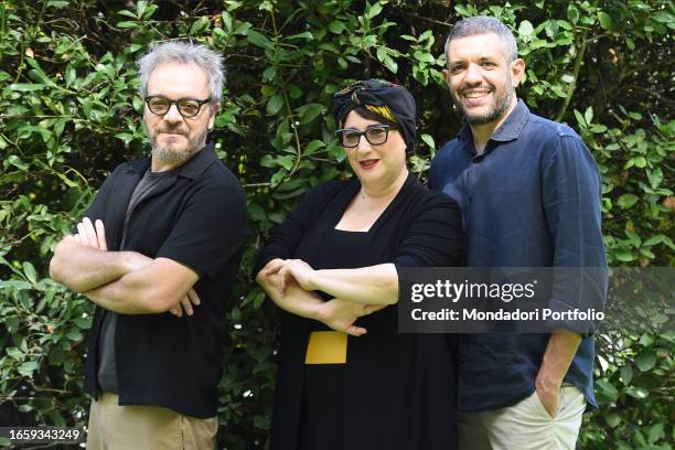 Italian conductors Corrado Nuzzo, Maria di Biase, Francesco de Carlo participate in the photocall of the Rai Pour Parler broadcast. Rome , September...