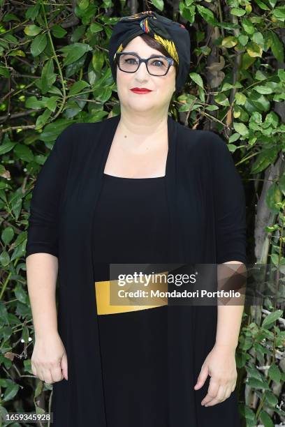 Italian conductor Maria di Biase participate in the photocall of the Rai Pour Parler broadcast. Rome , September 04th, 2023