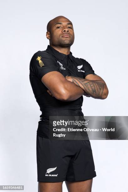 Mark Telea of New Zealand poses for a portrait during the New Zealand Rugby World Cup 2023 Squad photocall on September 02, 2023 in Lyon, France.