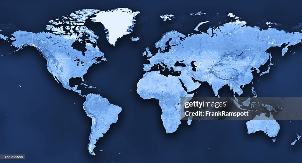 Topographic mundo mapa político divisiones