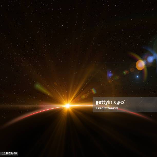 earth and rising sun - technology lens flare stock pictures, royalty-free photos & images