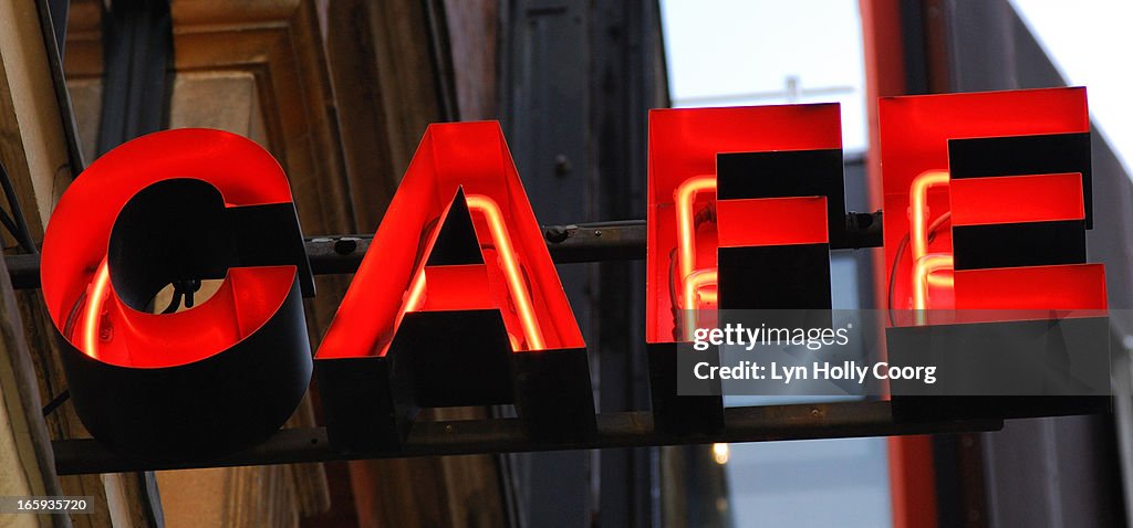 Neon red cafe sign