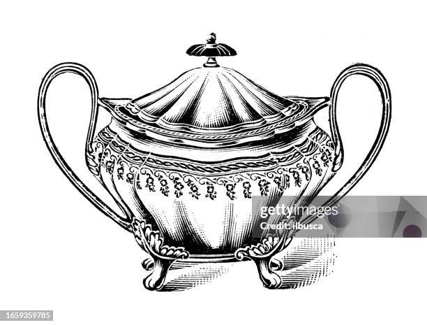 ilustraciones, imágenes clip art, dibujos animados e iconos de stock de imagen antigua de la revista británica: sauce tureen - siglo xix