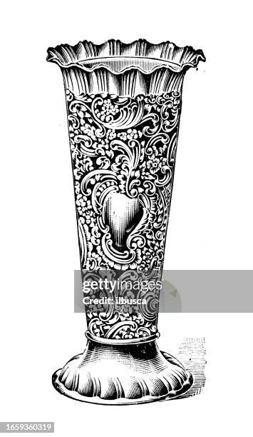 antique image from british magazine: flower vase - silver serving dish stock illustrations