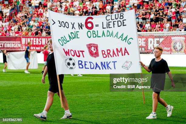 Wout Bedankt fan banner during the Farewell match of Wout Brama between FC Twente 2010 & 2011 and Wouts All Stars at De Grolsch Veste on September 8,...