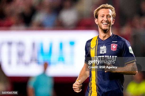 Michel Vlap of Wouts All Stars smiling during the Farewell match of Wout Brama between FC Twente 2010 & 2011 and Wouts All Stars at De Grolsch Veste...