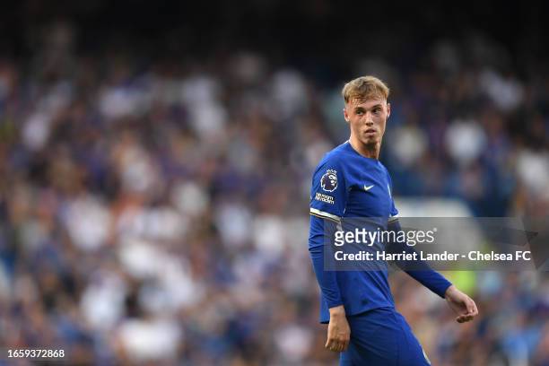 Cole Palmer of Chelsea looks on during the Premier League match between Chelsea FC and Nottingham Forest at Stamford Bridge on September 02, 2023 in...