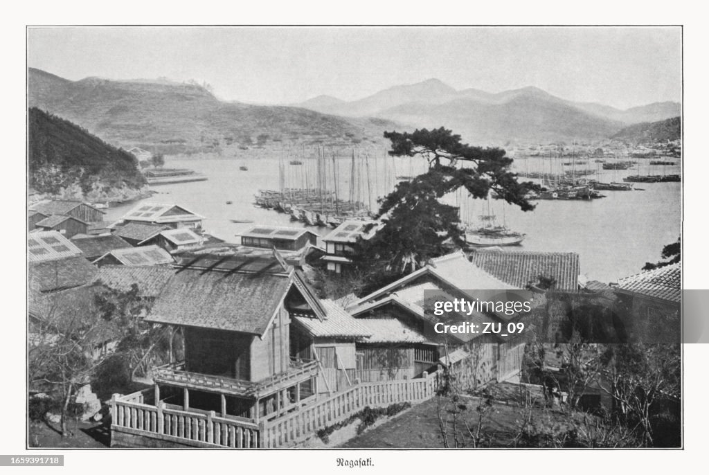 The harbor of Nagasaki, Kyushu, Japan, halftone print, published 1900