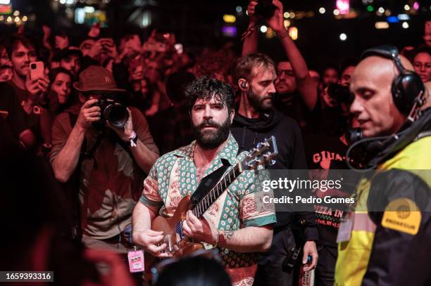 Yannis Philippakis from the Foals performs on the MEO stage during day 3 of MEO Kalorama Music Festival 2023 at Parque da Bela Vista on September 02,...