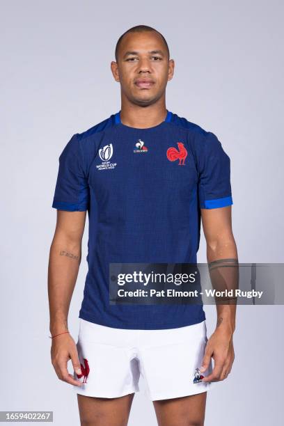 Gael Fickou of France poses for a portrait during the France Rugby World Cup 2023 Squad photocall on September 02, 2023 in Paris, France.