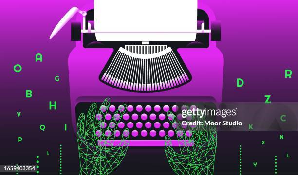 virtual polygonal hands typing on a typewriter illustration - copywriter stock illustrations