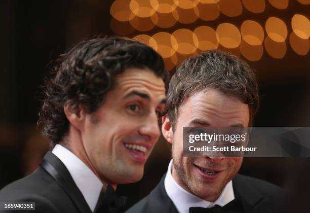 Hamish Blake and Andy Lee arrive at the 2013 Logie Awards at the Crown on April 7, 2013 in Melbourne, Australia.