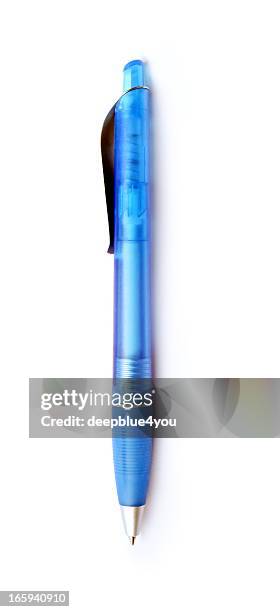 blue biro auf weiß - stift freisteller stock-fotos und bilder