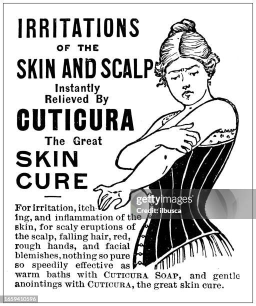 ilustrações de stock, clip art, desenhos animados e ícones de antique image from british magazine: skin cure advert - sinal comercial