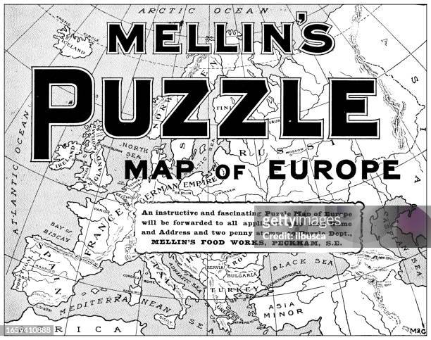 ilustrações, clipart, desenhos animados e ícones de imagem antiga da revista britânica: puzzle of europe - no palavra inglesa