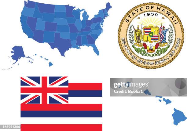 hawaii state set - hawaii flag 幅插畫檔、美工圖案、卡通及圖標