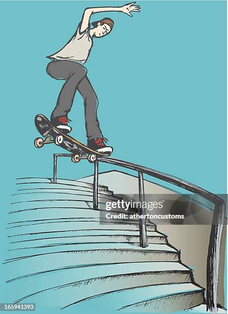 tail slide on hand rail - railing stock illustrations