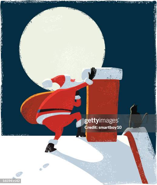 illustrazioni stock, clip art, cartoni animati e icone di tendenza di santa claus arrampicata comignolo - canna fumaria