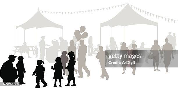 festivities vector silhouette - family at a picnic stock illustrations