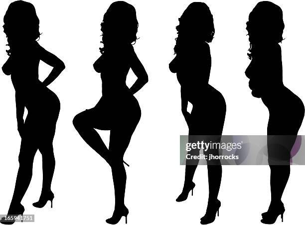 ilustraciones, imágenes clip art, dibujos animados e iconos de stock de siluetas de mujer sexy - mujer seductora