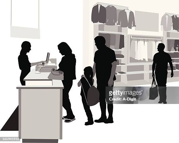for the family vector silhouette - clothes shopping stock illustrations