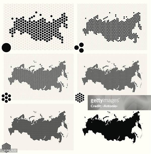 gepunktete karten von russland in unterschiedlichen auflösungen - russia map stock-grafiken, -clipart, -cartoons und -symbole